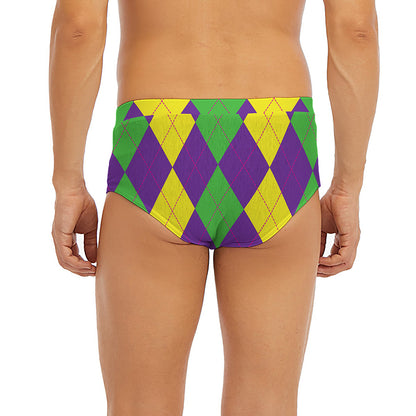 Mardi Gras Argyle Pattern Print Men's Briefs