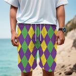 Mardi Gras Argyle Pattern Print Men's Cargo Shorts