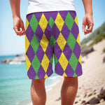 Mardi Gras Argyle Pattern Print Men's Cargo Shorts