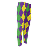 Mardi Gras Argyle Pattern Print Men's Compression Pants