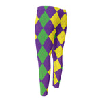 Mardi Gras Argyle Pattern Print Men's Compression Pants