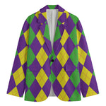 Mardi Gras Argyle Pattern Print Men's Cotton Blazer
