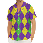 Mardi Gras Argyle Pattern Print Men's Deep V-Neck Shirt
