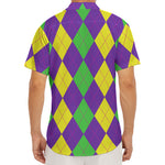 Mardi Gras Argyle Pattern Print Men's Deep V-Neck Shirt