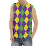 Mardi Gras Argyle Pattern Print Men's Fitness Tank Top