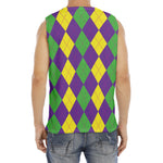 Mardi Gras Argyle Pattern Print Men's Fitness Tank Top