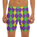 Mardi Gras Argyle Pattern Print Men's Long Boxer Briefs