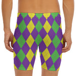 Mardi Gras Argyle Pattern Print Men's Long Boxer Briefs