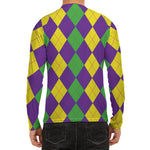 Mardi Gras Argyle Pattern Print Men's Long Sleeve Rash Guard