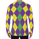 Mardi Gras Argyle Pattern Print Men's Long Sleeve T-Shirt