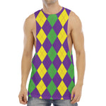 Mardi Gras Argyle Pattern Print Men's Muscle Tank Top