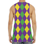 Mardi Gras Argyle Pattern Print Men's Muscle Tank Top