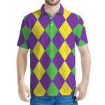 Mardi Gras Argyle Pattern Print Men's Polo Shirt