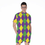 Mardi Gras Argyle Pattern Print Men's Rompers