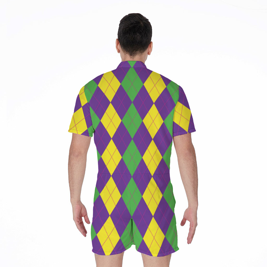Mardi Gras Argyle Pattern Print Men's Rompers