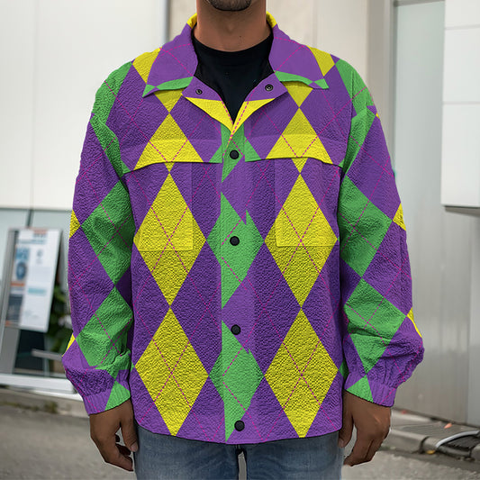 Mardi Gras Argyle Pattern Print Men's Shirt Jacket