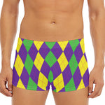 Mardi Gras Argyle Pattern Print Men's Short Boxer Briefs