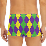 Mardi Gras Argyle Pattern Print Men's Short Boxer Briefs