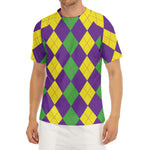 Mardi Gras Argyle Pattern Print Men's Short Sleeve Rash Guard