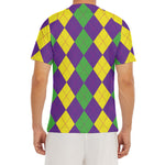 Mardi Gras Argyle Pattern Print Men's Short Sleeve Rash Guard