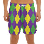 Mardi Gras Argyle Pattern Print Men's Split Running Shorts