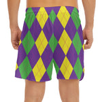 Mardi Gras Argyle Pattern Print Men's Split Running Shorts