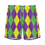 Mardi Gras Argyle Pattern Print Men's Sports Shorts