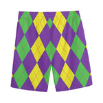 Mardi Gras Argyle Pattern Print Men's Sports Shorts