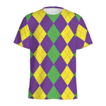 Mardi Gras Argyle Pattern Print Men's Sports T-Shirt