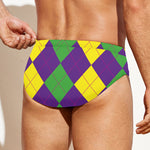Mardi Gras Argyle Pattern Print Men's Swim Briefs