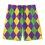 Mardi Gras Argyle Pattern Print Men's Swim Trunks