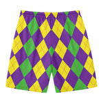 Mardi Gras Argyle Pattern Print Men's Swim Trunks