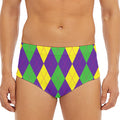 Mardi Gras Argyle Pattern Print Men's Triangle Swim Briefs