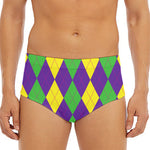 Mardi Gras Argyle Pattern Print Men's Triangle Swim Briefs
