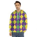 Mardi Gras Argyle Pattern Print Men's Velvet Pullover Hoodie