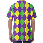Mardi Gras Argyle Pattern Print Men's Velvet T-Shirt