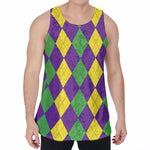 Mardi Gras Argyle Pattern Print Men's Velvet Tank Top