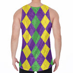 Mardi Gras Argyle Pattern Print Men's Velvet Tank Top
