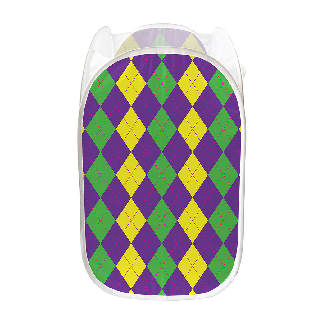 Mardi Gras Argyle Pattern Print Mesh Laundry Hamper