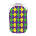 Mardi Gras Argyle Pattern Print Mesh Laundry Hamper