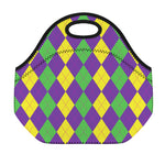 Mardi Gras Argyle Pattern Print Neoprene Lunch Bag