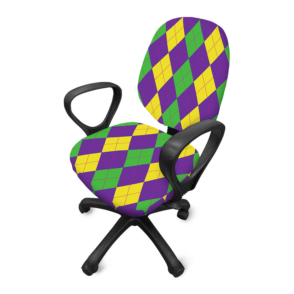 Mardi Gras Argyle Pattern Print Office Chair Cover