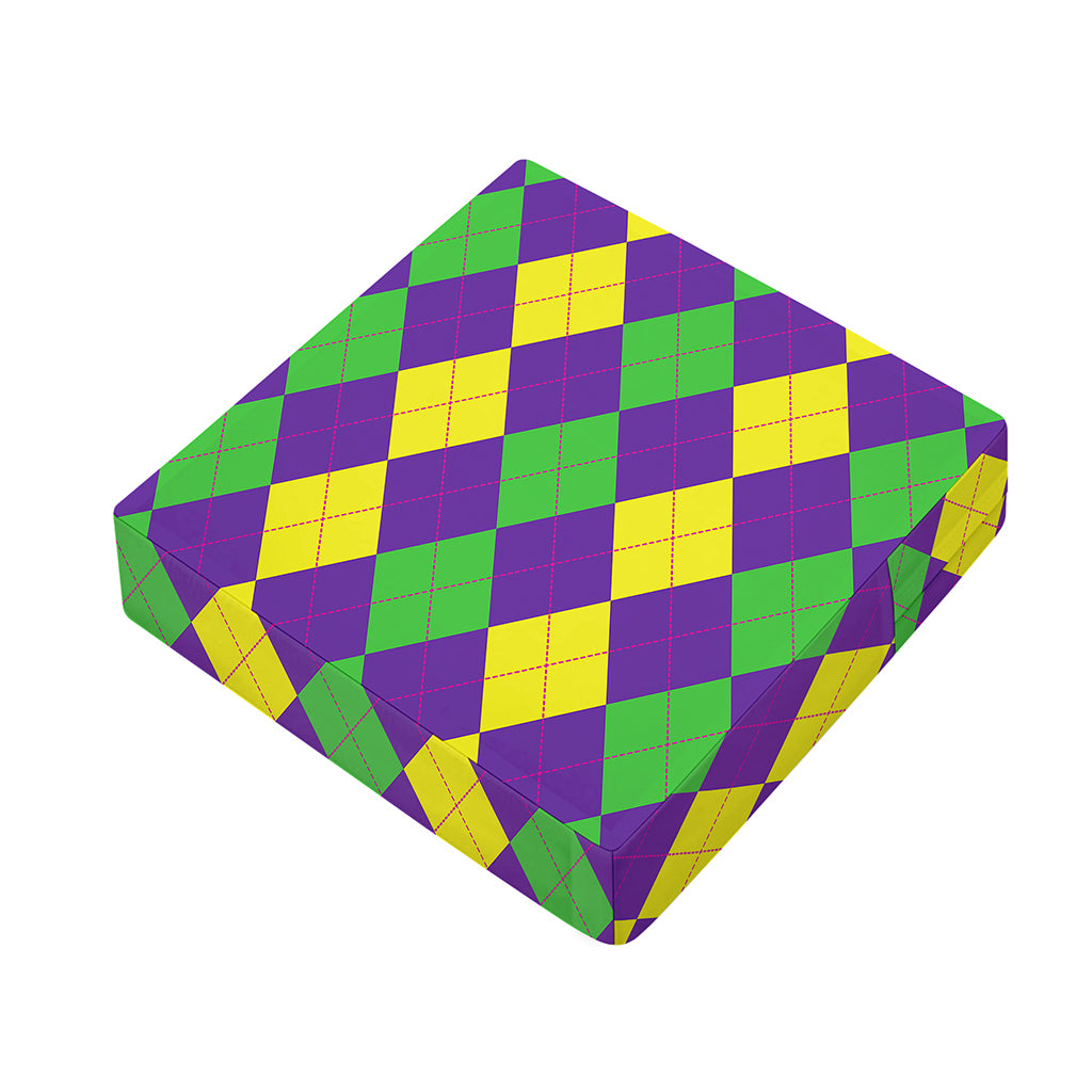 Mardi Gras Argyle Pattern Print Outdoor Seat Cushion Cover