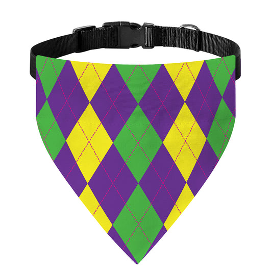 Mardi Gras Argyle Pattern Print Over The Collar Dog Bandana