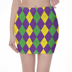 Mardi Gras Argyle Pattern Print Pencil Mini Skirt