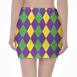 Mardi Gras Argyle Pattern Print Pencil Mini Skirt