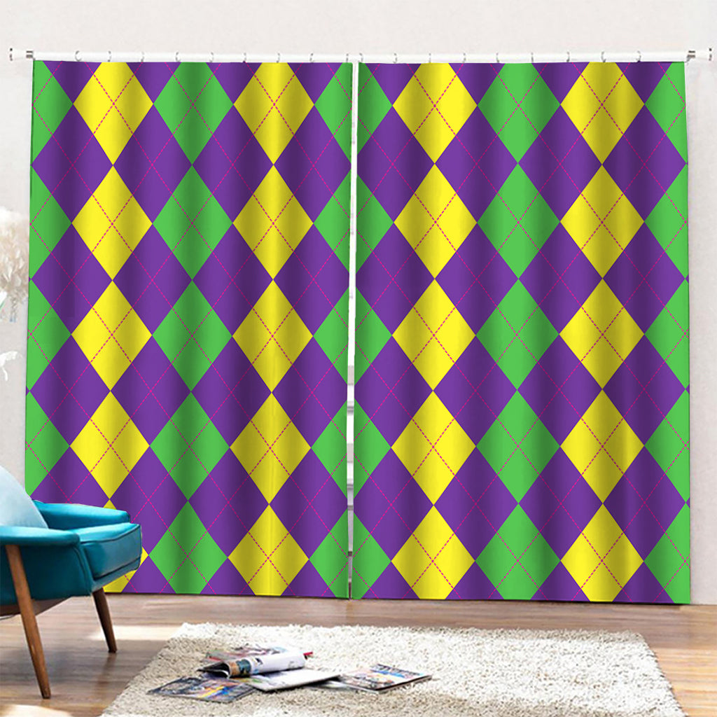 Mardi Gras Argyle Pattern Print Pencil Pleat Curtains