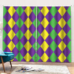 Mardi Gras Argyle Pattern Print Pencil Pleat Curtains