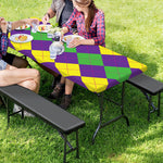 Mardi Gras Argyle Pattern Print Picnic Table Cover