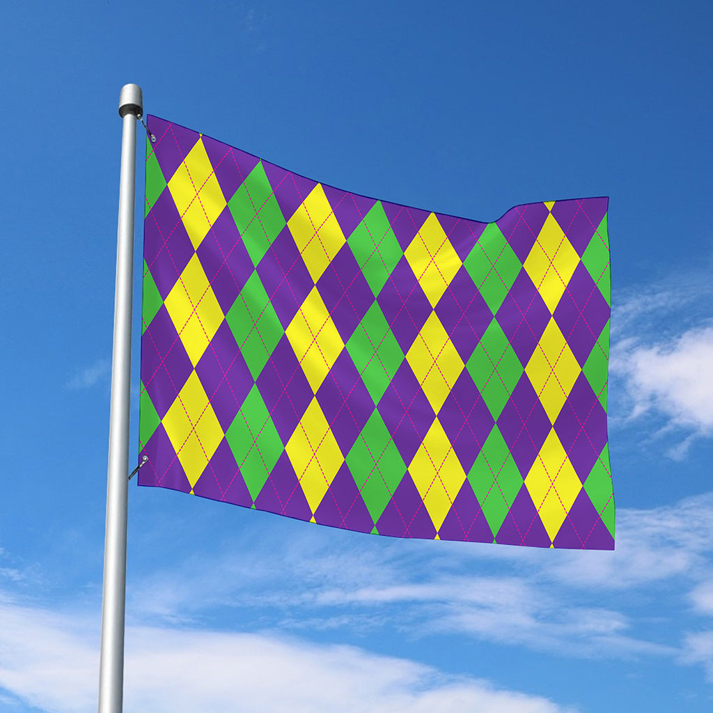 Mardi Gras Argyle Pattern Print Polyester Flag